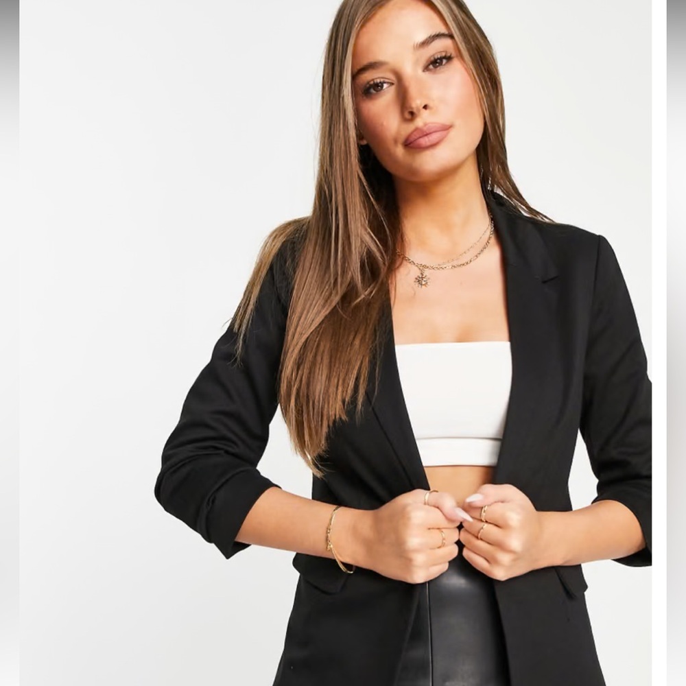 Women's Ruched Sleeve Black Blazer